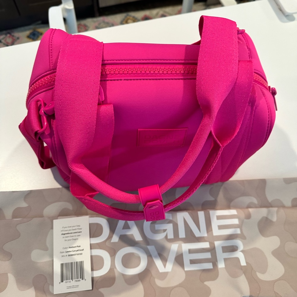 Dagne Dover Landon Neoprene Carryall Bag in Hottest Pink, Small,SS23 Ltd-Edition